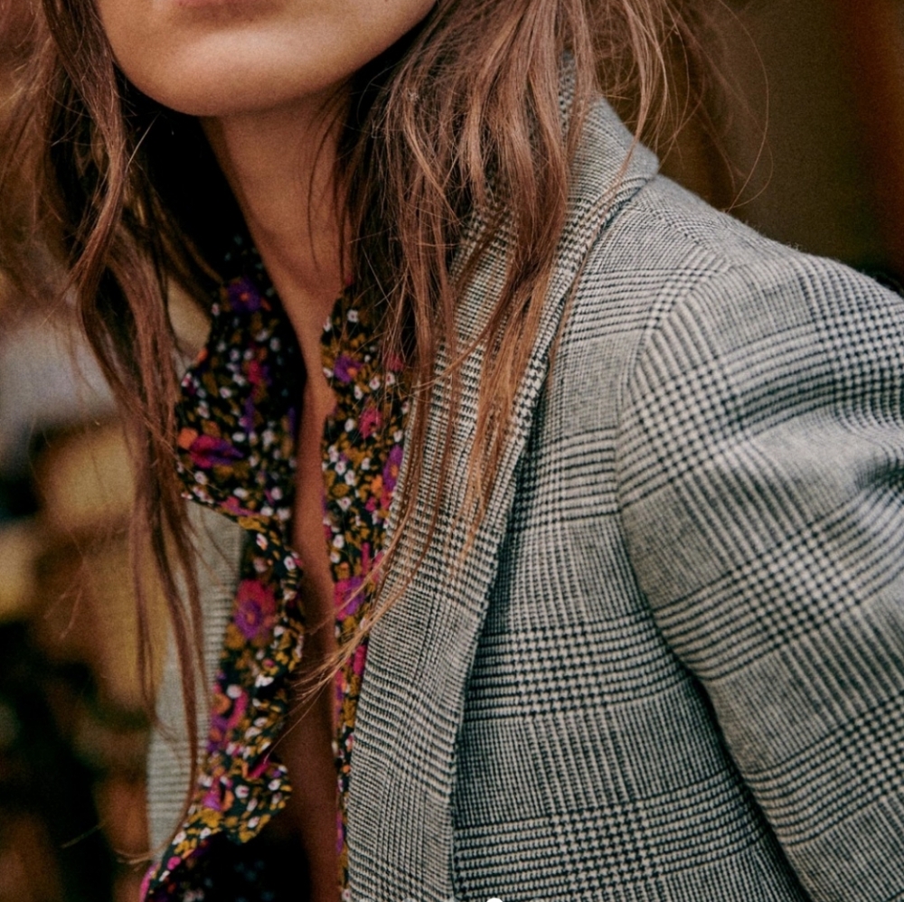 Sezane Tina Wool Gray London Check Print Jacket - Picture 4 of 14